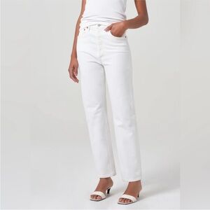 Agolde 90s Pinch Waist High Rise Button-Fly Jeans in Marshmellow White, 26